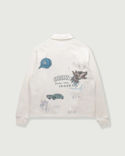 All Over LA Fleece Coaches Jacket Bone (5)