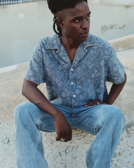 Jacquard Short Sleeve Camp Shirt Light Indigo