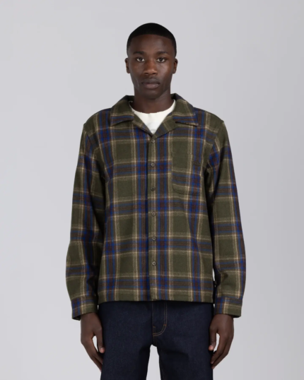 Plaid Flannel Overshirt Olive