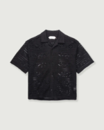 Pointelle Crochet Camp Collar Black