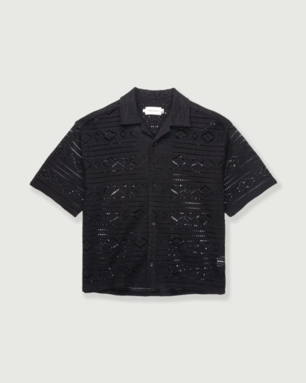 Pointelle Crochet Camp Collar Black