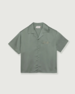 Satin Chest Logo Camp Collar Sage