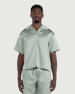 Satin Chest Logo Camp Collar Sage (5)