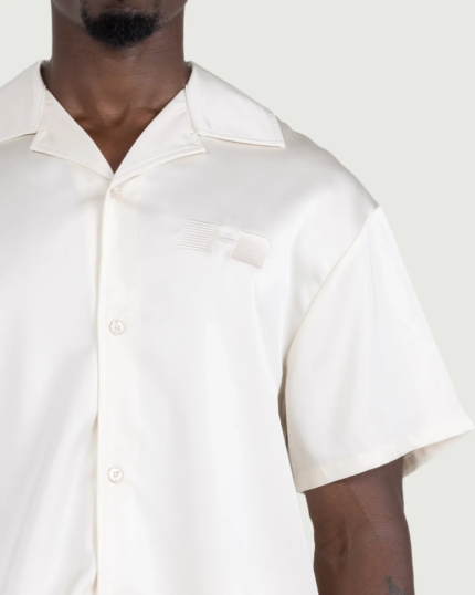Satin Chest Logo Camp Collar Sand (3)